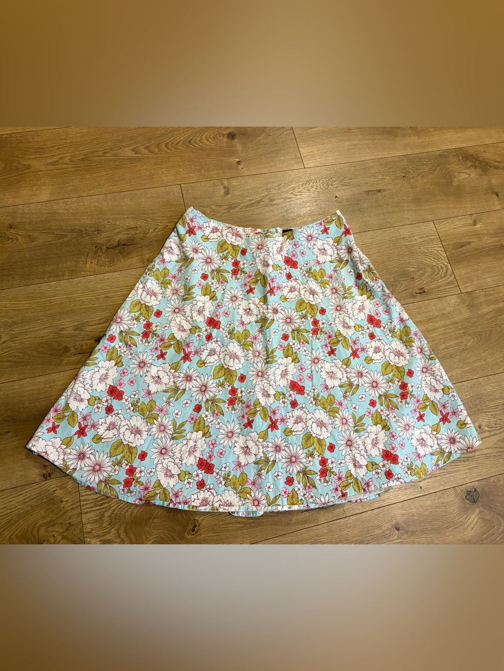Zinc Women’s A-Line Floral Blue Twill Cotton Zip Skirt Size 11